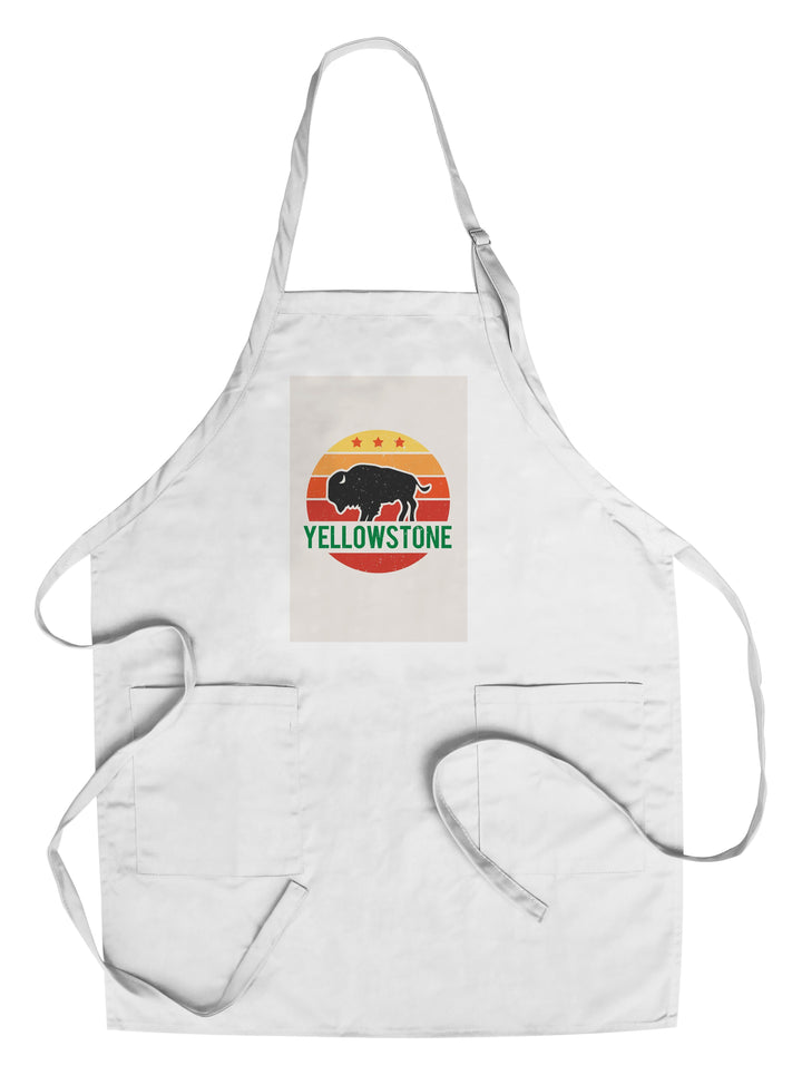 Yellowstone National Park, Sun & Bison, Contour, Lantern Press Artwork, Towels and Aprons Kitchen Lantern Press Chef's Apron 