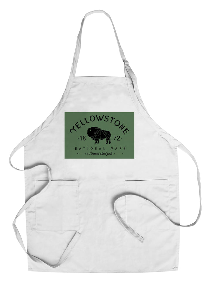 Yellowstone National Park, WY, Buffalo, Contour, Geometric, Lantern Press Artwork, Towels and Aprons Kitchen Lantern Press Chef's Apron 