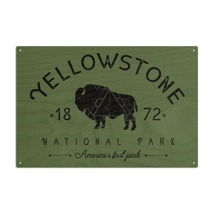 Yellowstone National Park, WY, Buffalo, Contour, Geometric, Lantern Press Artwork, Wood Signs and Postcards Wood Lantern Press 6x9 Wood Sign 