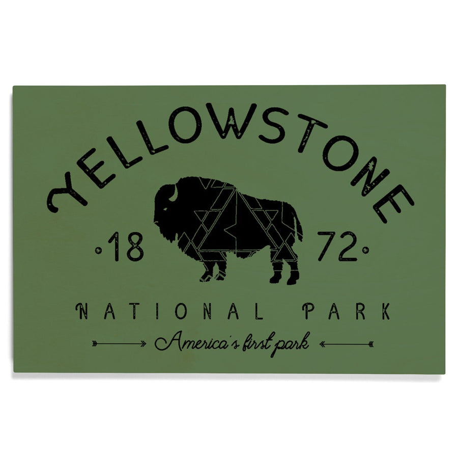 Yellowstone National Park, WY, Buffalo, Contour, Geometric, Lantern Press Artwork, Wood Signs and Postcards Wood Lantern Press 