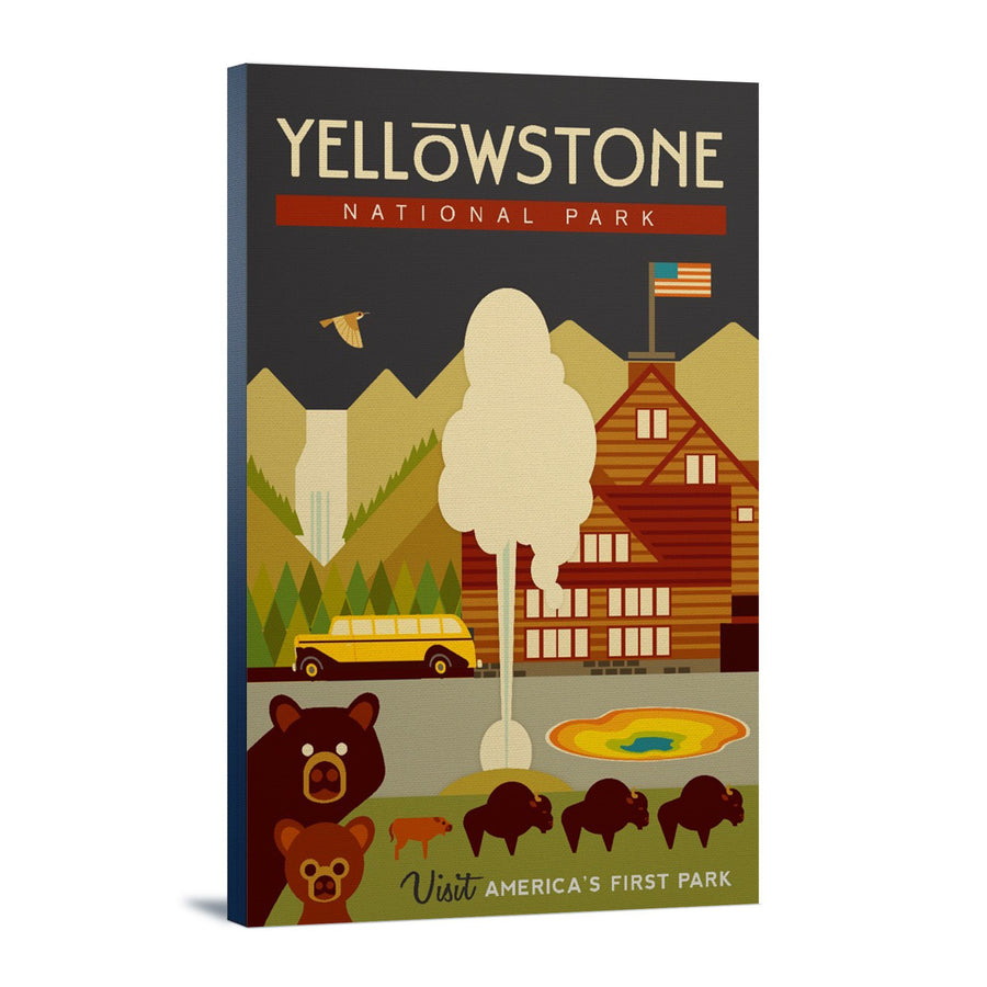 Yellowstone National Park, WY, Geometric, Lantern Press Artwork, Stretched Canvas Canvas Lantern Press 