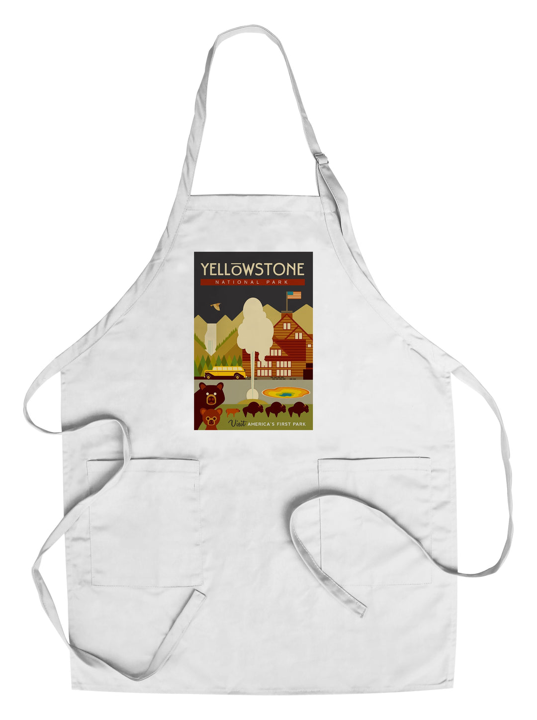 Yellowstone National Park, WY, Geometric, Lantern Press Artwork, Towels and Aprons Kitchen Lantern Press Chef's Apron 