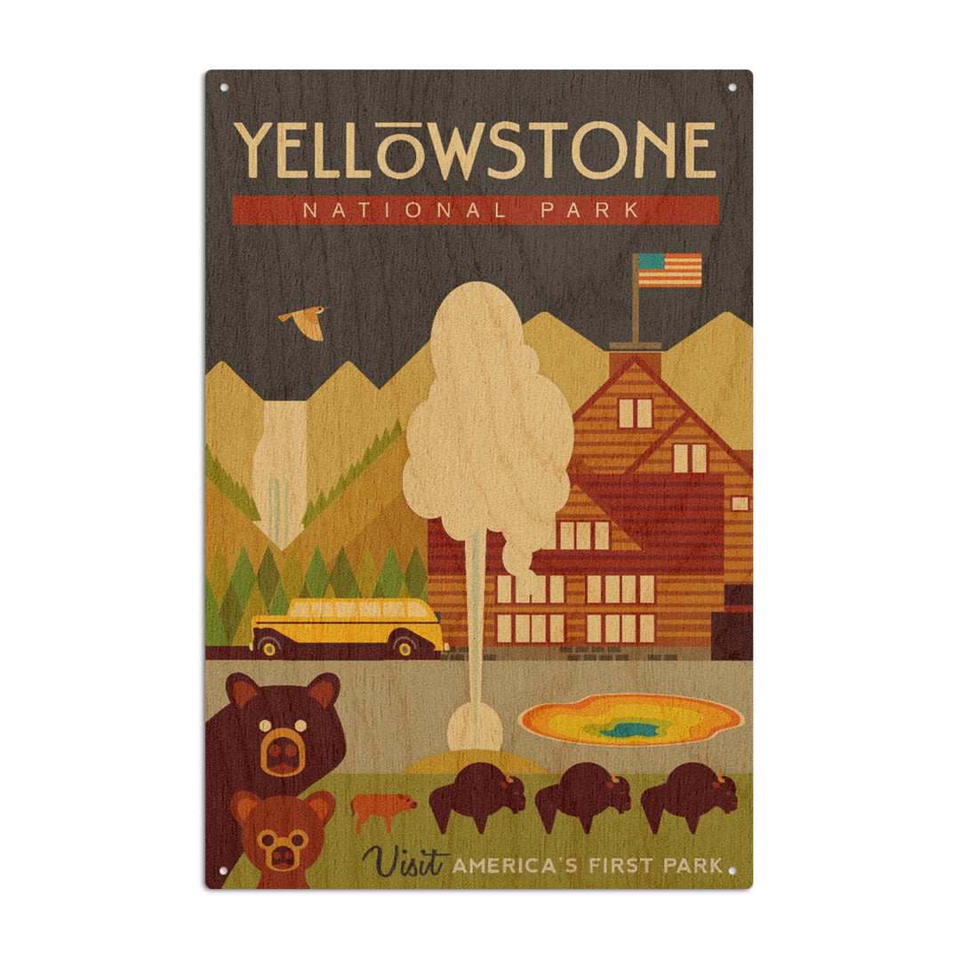 Yellowstone National Park, WY, Geometric, Lantern Press Artwork, Wood Signs and Postcards Wood Lantern Press 10 x 15 Wood Sign 