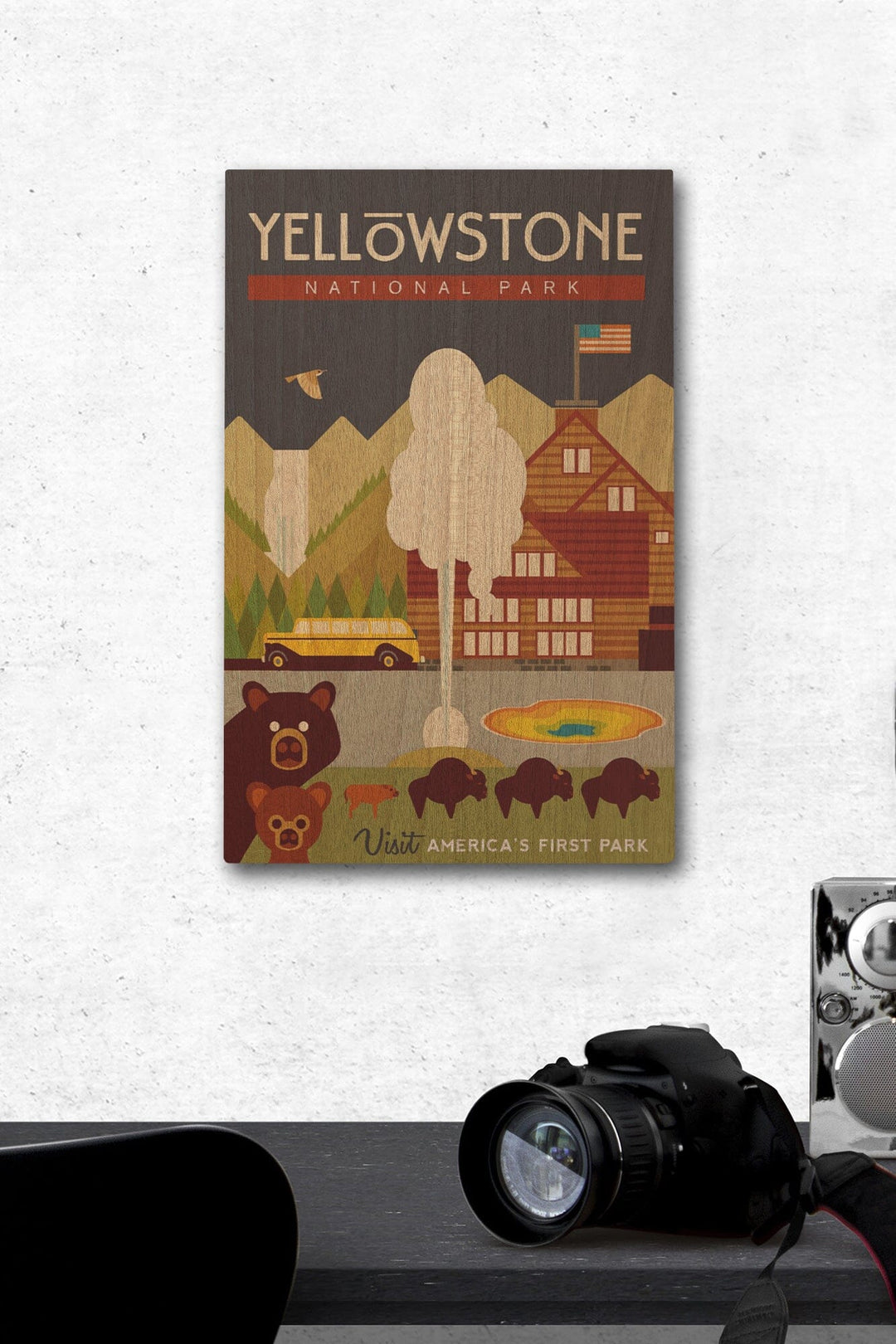 Yellowstone National Park, WY, Geometric, Lantern Press Artwork, Wood Signs and Postcards Wood Lantern Press 12 x 18 Wood Gallery Print 