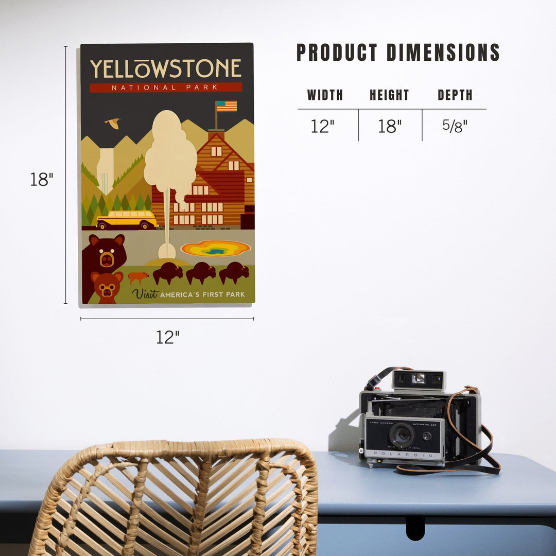 Yellowstone National Park, WY, Geometric, Lantern Press Artwork, Wood Signs and Postcards Wood Lantern Press 