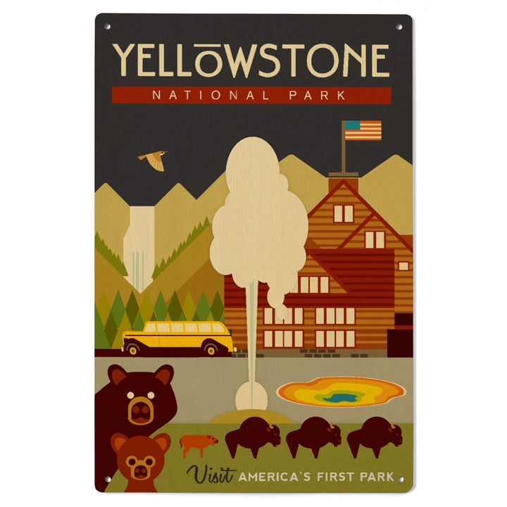 Yellowstone National Park, WY, Geometric, Lantern Press Artwork, Wood Signs and Postcards Wood Lantern Press 
