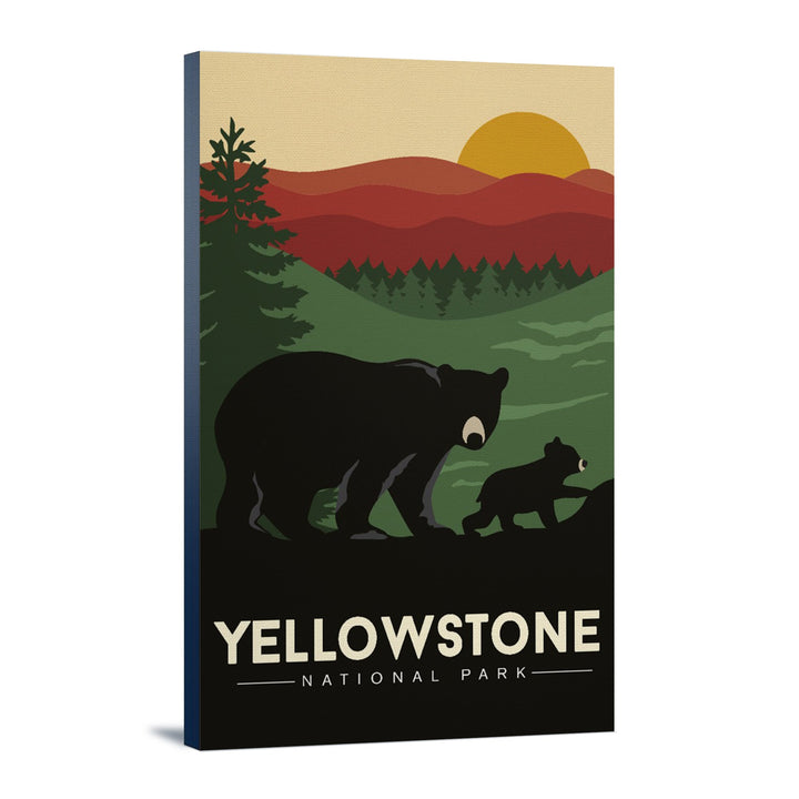 Yellowstone National Park, Wyoming, Black Bear & Cub, Lantern Press Artwork, Stretched Canvas Canvas Lantern Press 12x18 Stretched Canvas 
