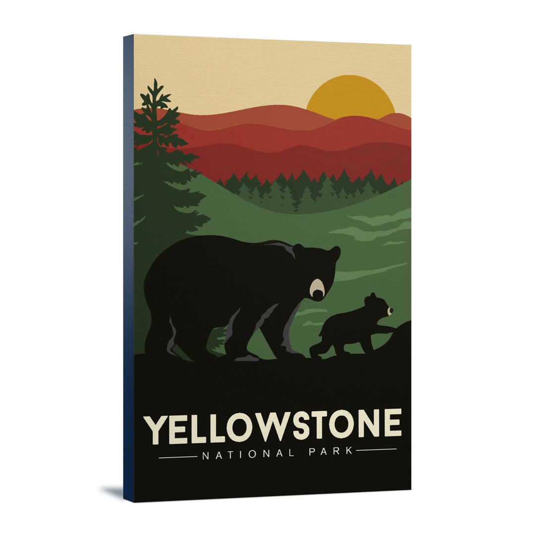 Yellowstone National Park, Wyoming, Black Bear & Cub, Lantern Press Artwork, Stretched Canvas Canvas Lantern Press 16x24 Stretched Canvas 