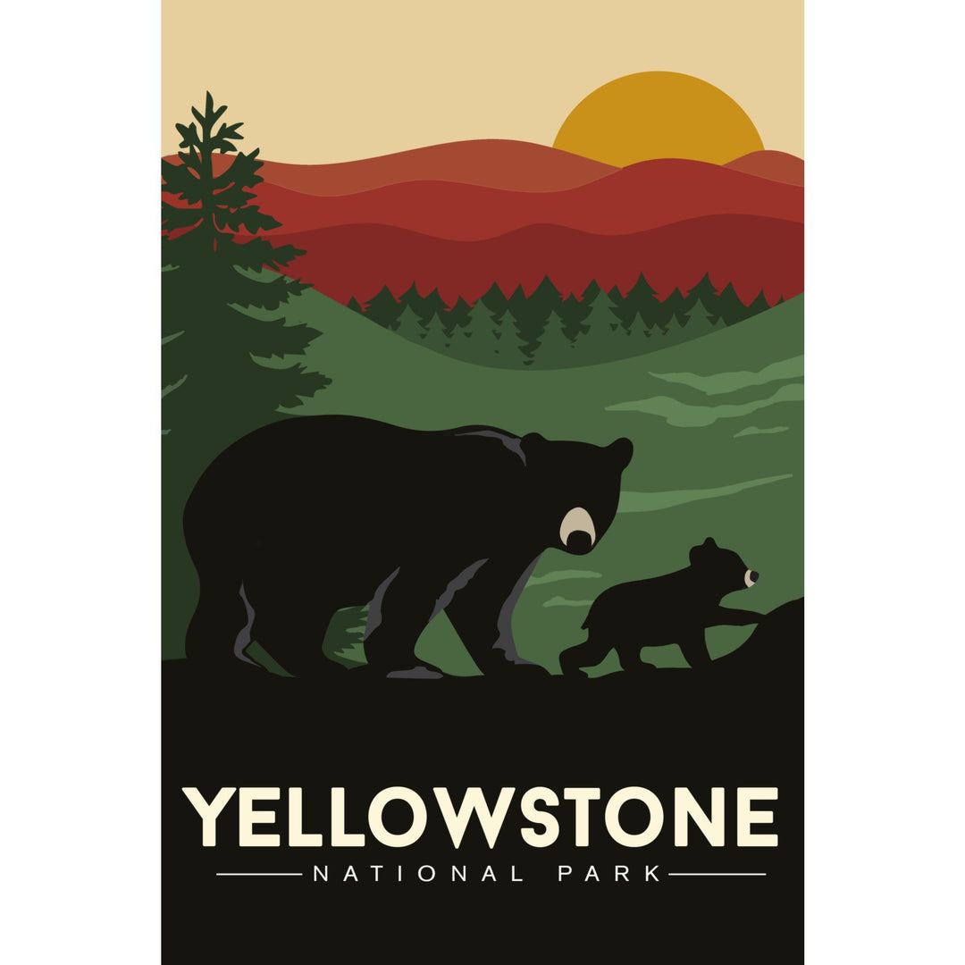Yellowstone National Park, Wyoming, Black Bear & Cub, Lantern Press Artwork, Stretched Canvas Canvas Lantern Press 