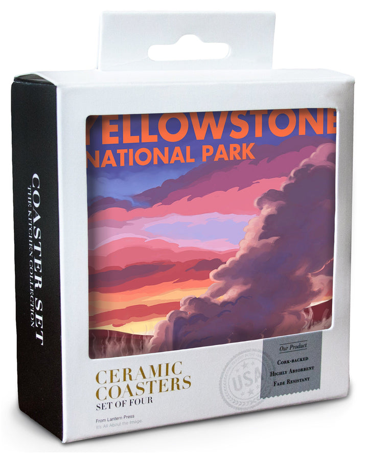 Yellowstone National Park, Wyoming, Clepsydra Geyser, Lantern Press Artwork, Coaster Set Coasters Lantern Press 