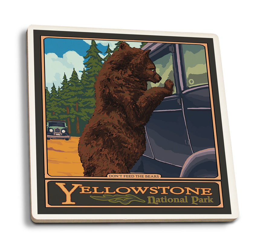 Yellowstone National Park, Wyoming, Don't Feed The Bears, Lantern Press Artwork, Coaster Set Coasters Lantern Press 