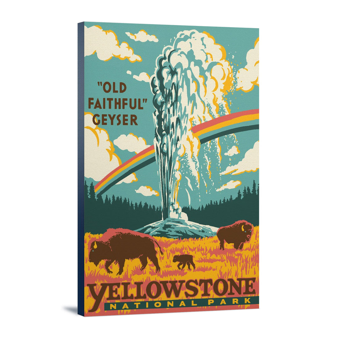 Yellowstone National Park, Wyoming, Explorer Series, Old Faithful Geyser, Stretched Canvas Canvas Lantern Press 12x18 Stretched Canvas 