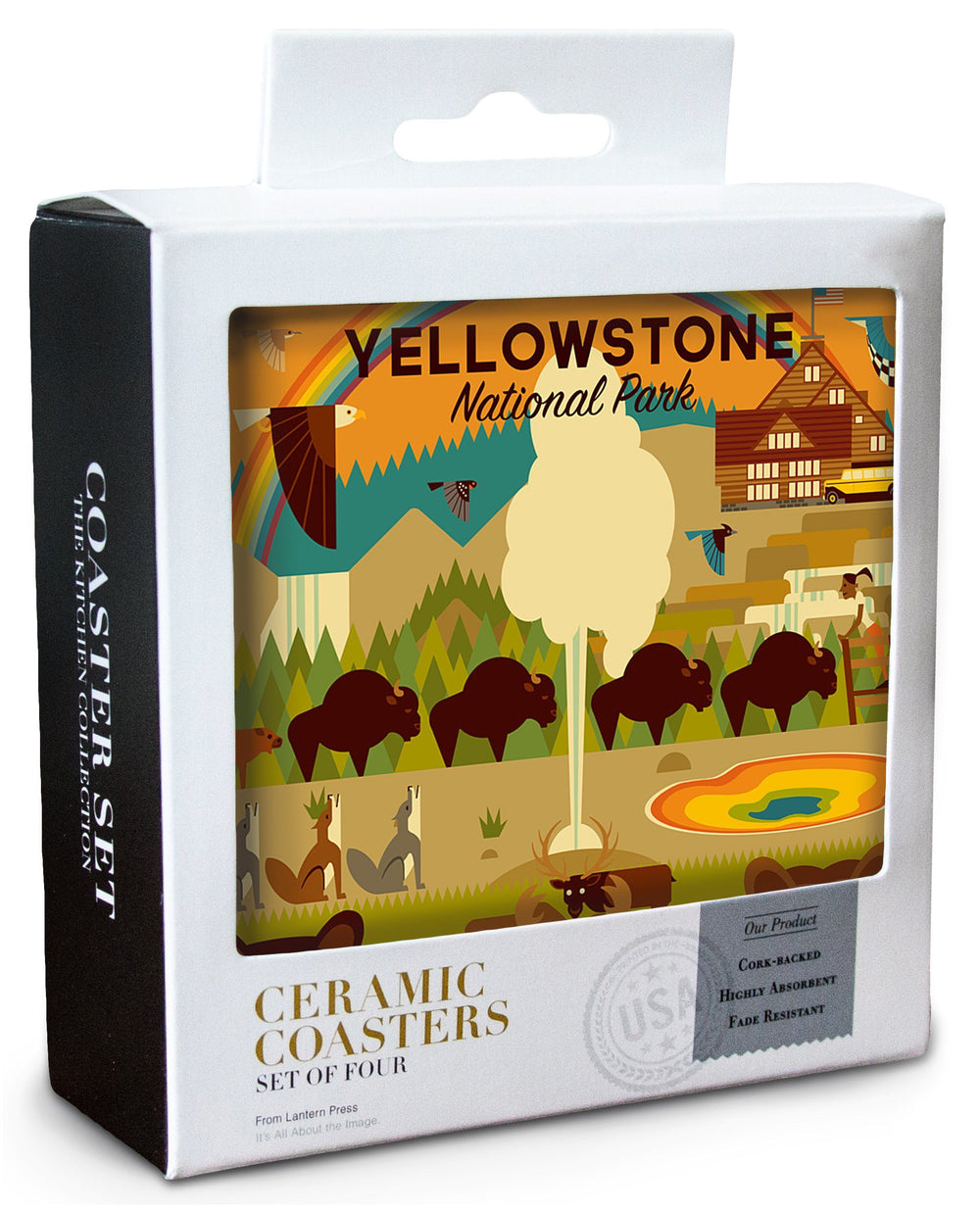 Yellowstone National Park, Wyoming, Geometric National Park Series, Lantern Press Artwork, Coaster Set Coasters Lantern Press 