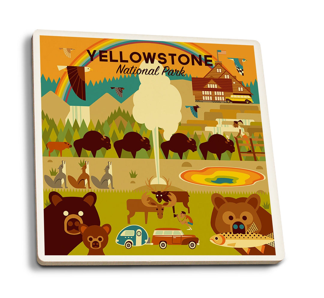 Yellowstone National Park, Wyoming, Geometric National Park Series, Lantern Press Artwork, Coaster Set Coasters Lantern Press 
