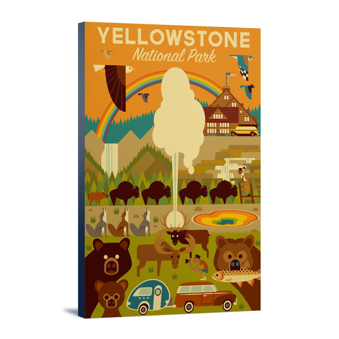 Yellowstone National Park, Wyoming, Geometric National Park Series, Lantern Press Artwork, Stretched Canvas Canvas Lantern Press 12x18 Stretched Canvas 
