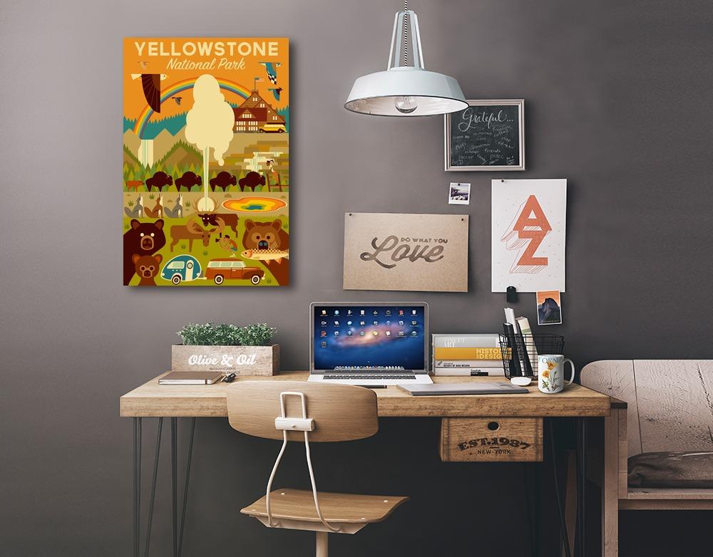 Yellowstone National Park, Wyoming, Geometric National Park Series, Lantern Press Artwork, Stretched Canvas Canvas Lantern Press 