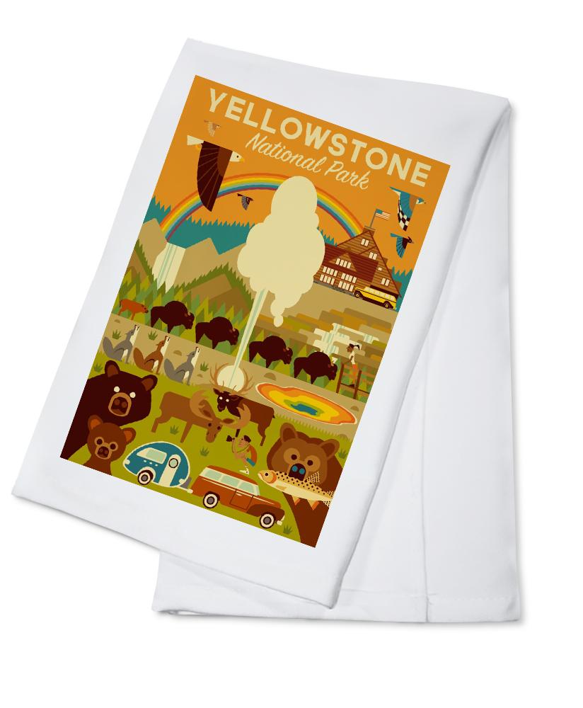 Yellowstone National Park, Wyoming, Geometric National Park Series, Lantern Press Artwork, Towels and Aprons Kitchen Lantern Press Cotton Towel 