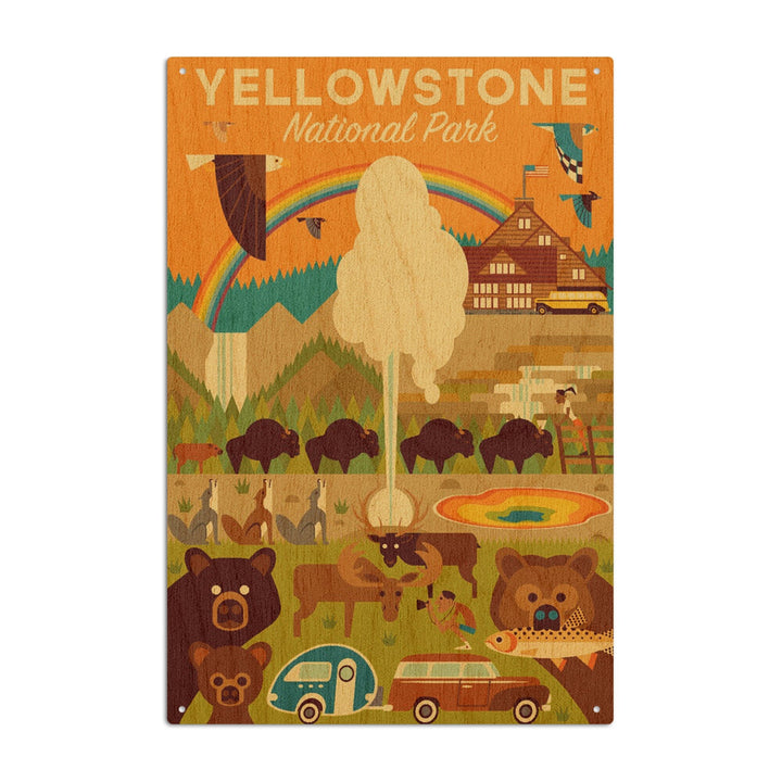 Yellowstone National Park, Wyoming, Geometric National Park Series, Lantern Press Artwork, Wood Signs and Postcards Wood Lantern Press 10 x 15 Wood Sign 
