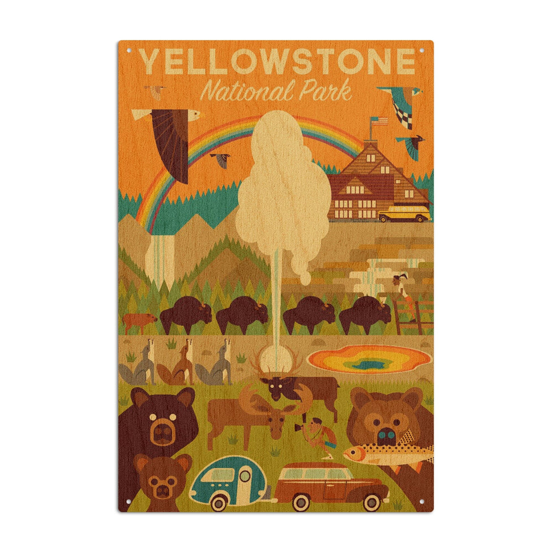 Yellowstone National Park, Wyoming, Geometric National Park Series, Lantern Press Artwork, Wood Signs and Postcards Wood Lantern Press 6x9 Wood Sign 