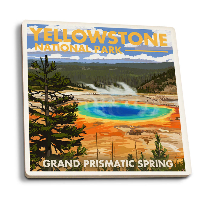 Yellowstone National Park, Wyoming, Grand Prismatic Spring, Lantern Press Artwork, Coaster Set Coasters Lantern Press 