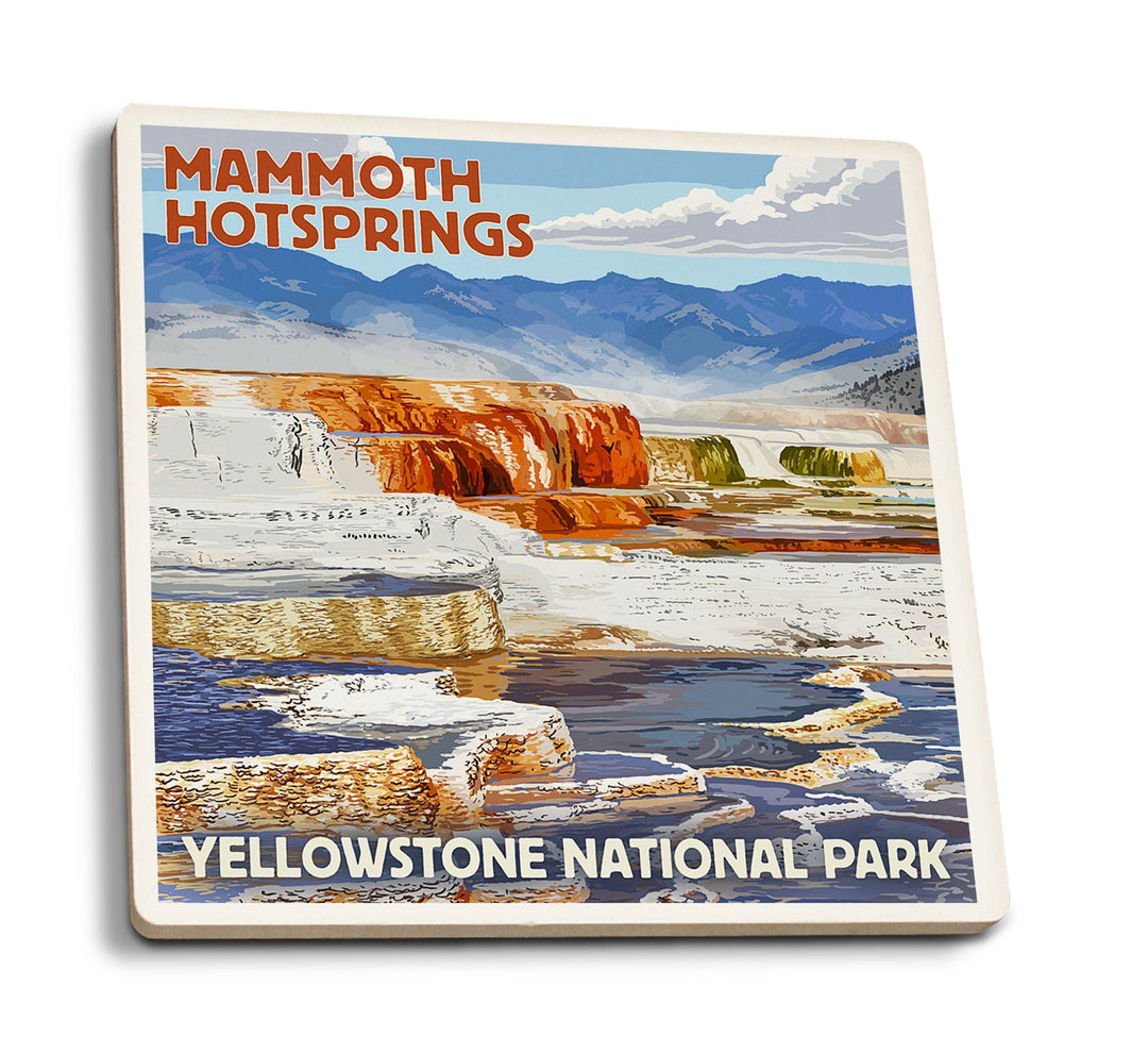 Yellowstone National Park, Wyoming, Mammoth Hotsprings, Lantern Press Artwork, Coaster Set Coasters Lantern Press 