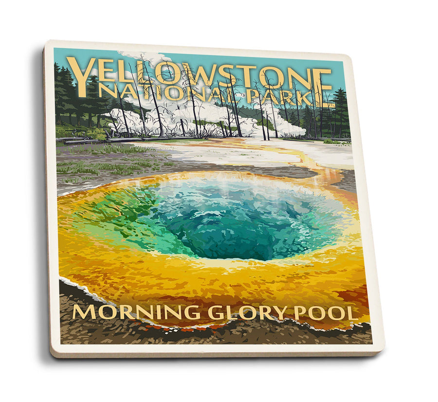 Yellowstone National Park, Wyoming, Morning Glory Pool, Lantern Press Artwork, Coaster Set Coasters Lantern Press 