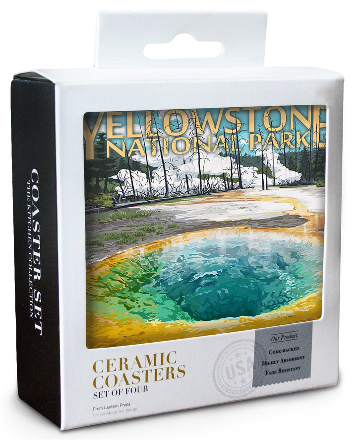 Yellowstone National Park, Wyoming, Morning Glory Pool, Lantern Press Artwork, Coaster Set Coasters Lantern Press 