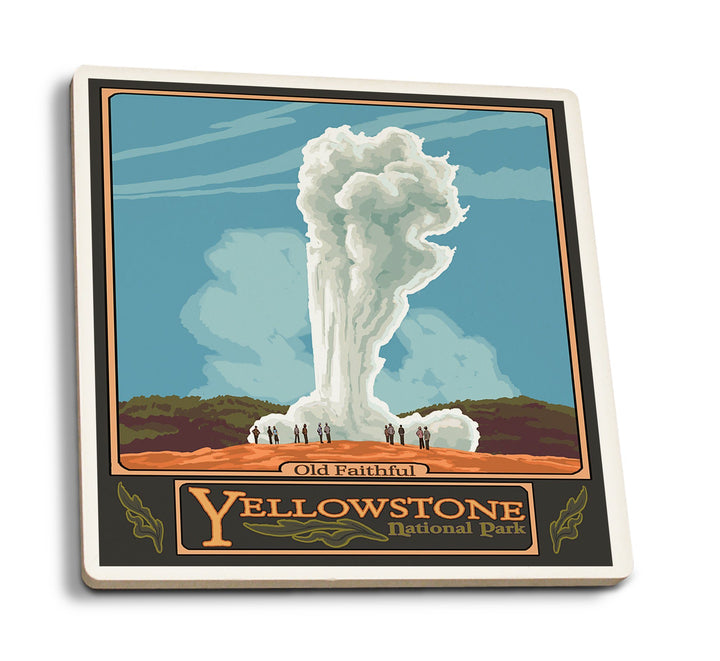 Yellowstone National Park, Wyoming, Old Faithful Geyser, Lantern Press Artwork, Coaster Set Coasters Nightingale Boutique 