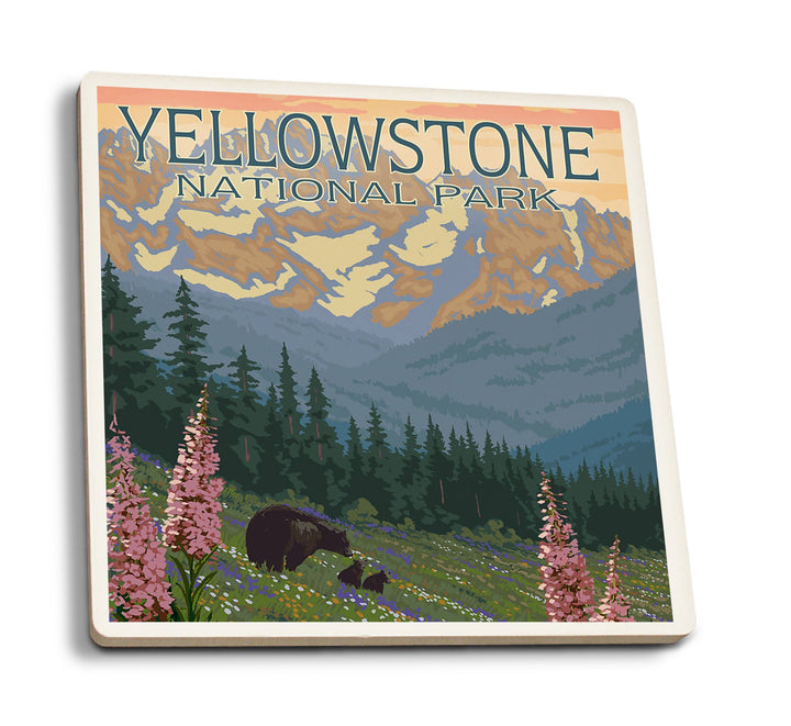 Yellowstone National Park, Wyoming, Spring Flowers, Lantern Press Artwork, Coaster Set Coasters Nightingale Boutique 