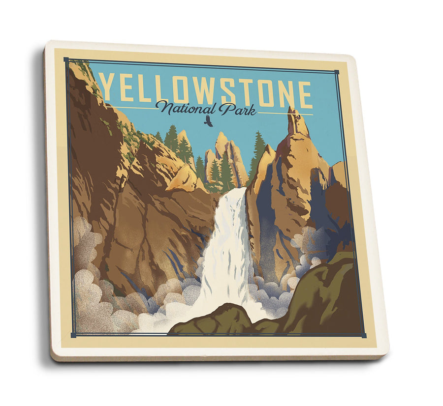 Yellowstone National Park, Wyoming, Tower Falls, Lithograph National Park Series, Lantern Press Artwork, Coaster Set Coasters Lantern Press 