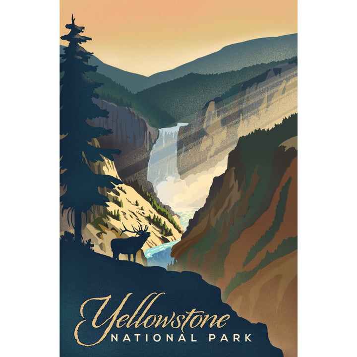 Yellowstone National Park, Yellowstone Falls, Lithograph, Lantern Press Artwork, Stretched Canvas Canvas Lantern Press 