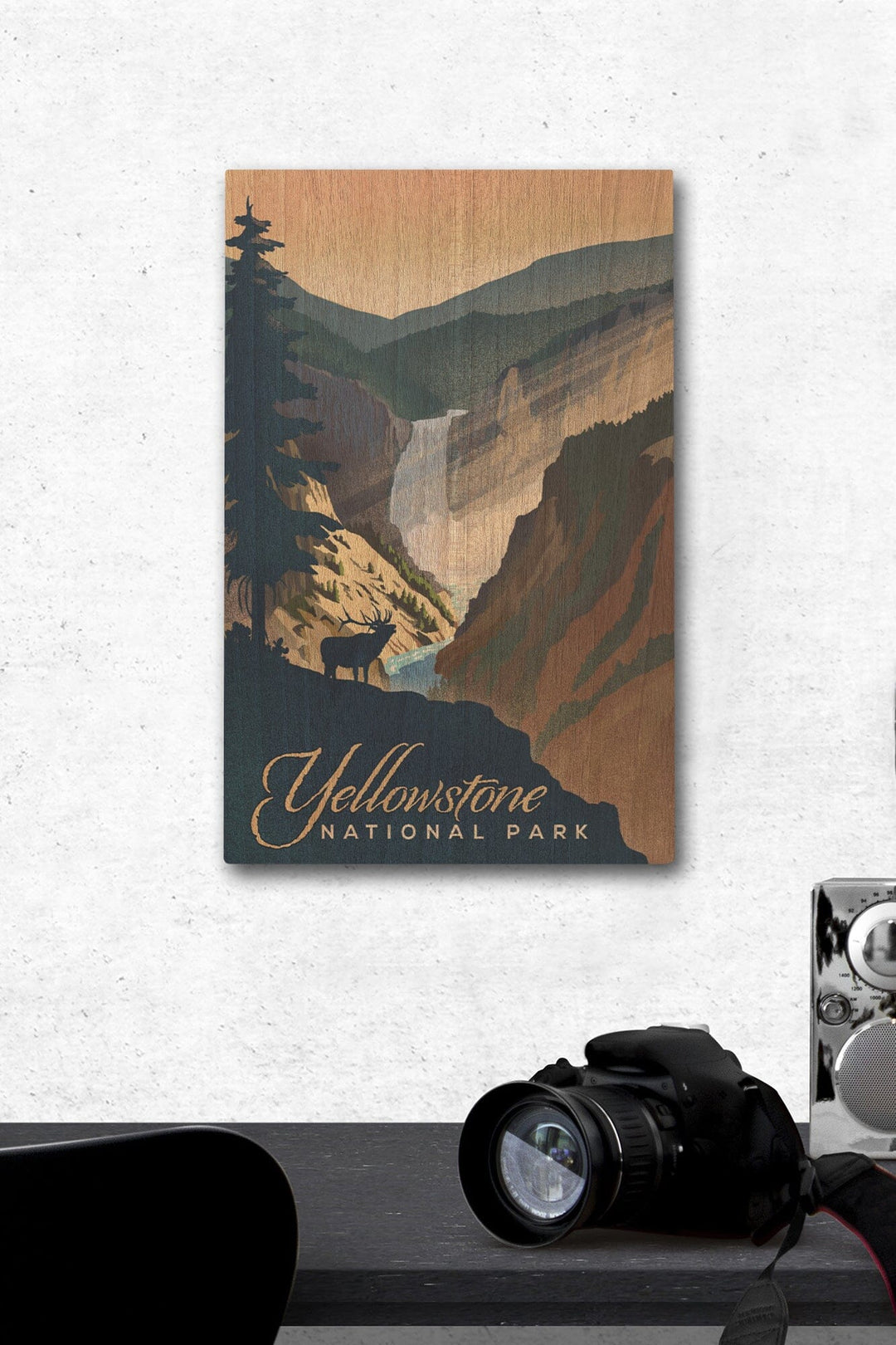 Yellowstone National Park, Yellowstone Falls, Lithograph, Lantern Press Artwork, Wood Signs and Postcards Wood Lantern Press 12 x 18 Wood Gallery Print 