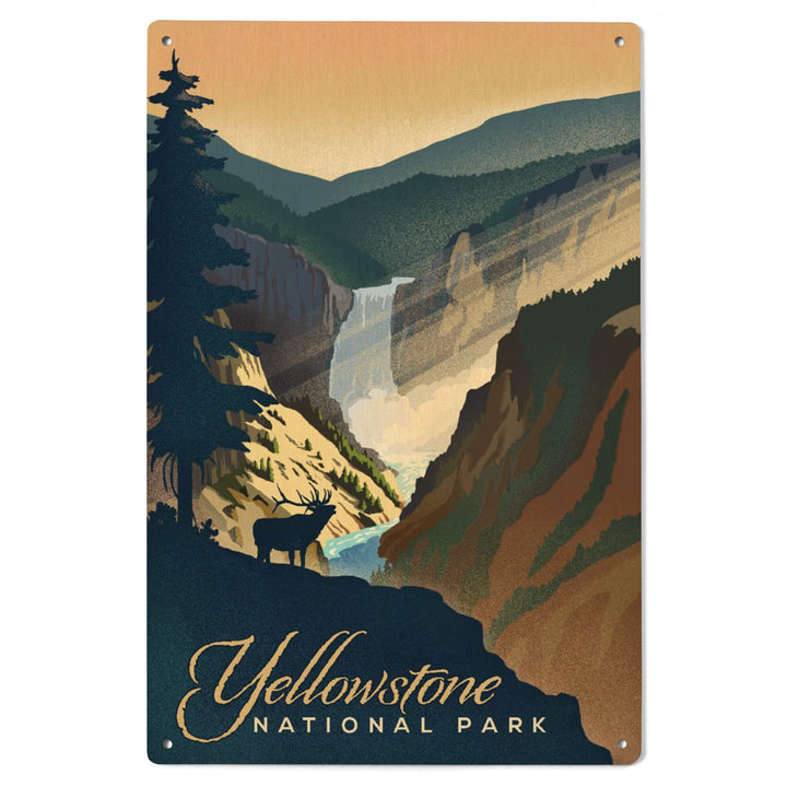 Yellowstone National Park, Yellowstone Falls, Lithograph, Lantern Press Artwork, Wood Signs and Postcards Wood Lantern Press 