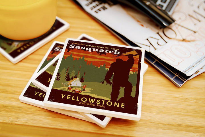 Yellowstone National Park, You Are Being Watched By Sasquatch, Lantern Press Artwork, Coaster Set Coasters Nightingale Boutique 