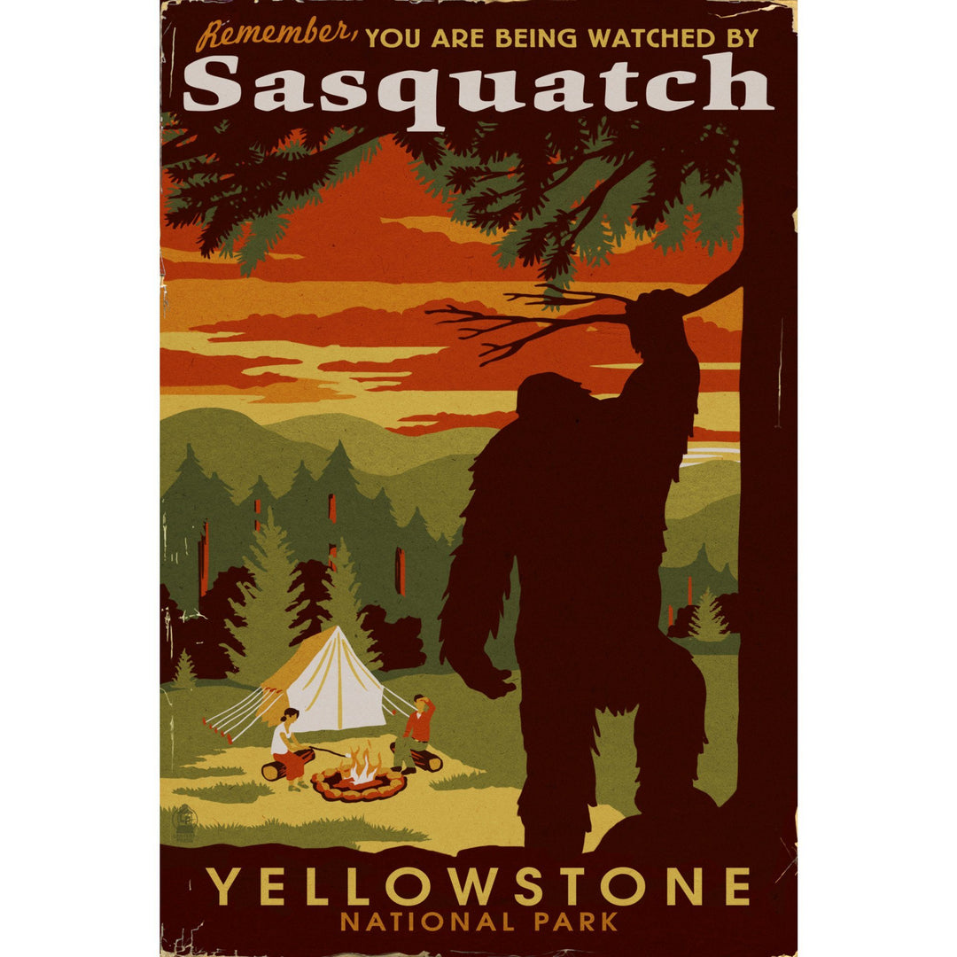 Yellowstone National Park, You Are Being Watched By Sasquatch, Lantern Press Artwork, Stretched Canvas Canvas Lantern Press 