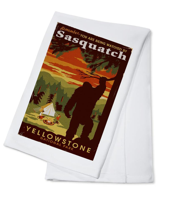Yellowstone National Park, You Are Being Watched By Sasquatch, Lantern Press Artwork, Towels and Aprons Kitchen Lantern Press Cotton Towel 
