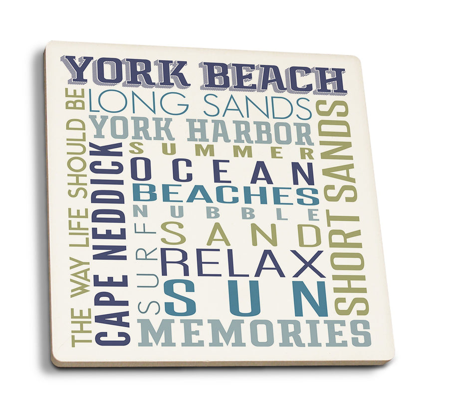 York Beach, Maine, Typography, Lantern Press Artwork, Coaster Set Coasters Lantern Press 