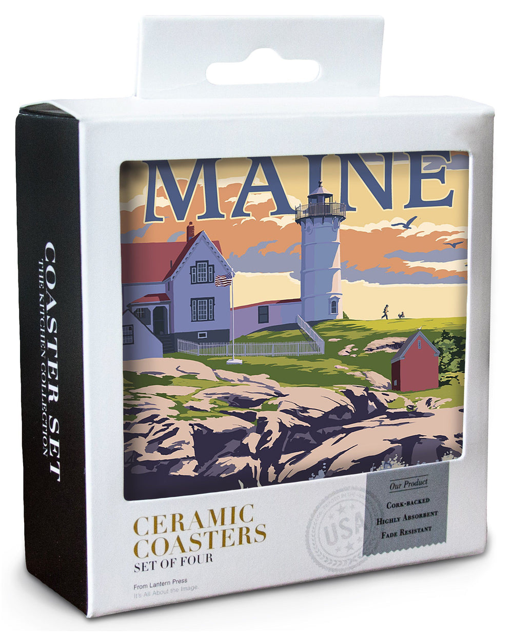 York, Maine, Nubble Lighthouse, Lantern Press Artwork, Coaster Set Coasters Nightingale Boutique 