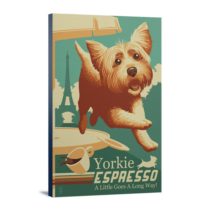Yorkshire Terrier, Retro Yorkie Espresso Ad, Lantern Press Artwork, Stretched Canvas Canvas Lantern Press 12x18 Stretched Canvas 