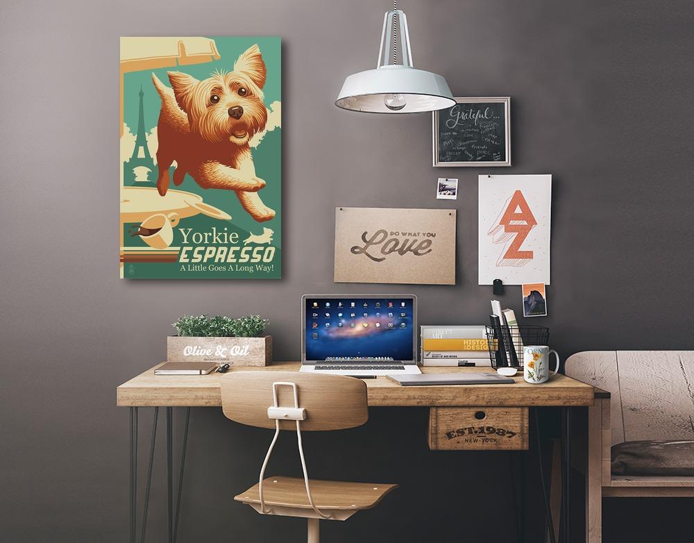Yorkshire Terrier, Retro Yorkie Espresso Ad, Lantern Press Artwork, Stretched Canvas Canvas Lantern Press 