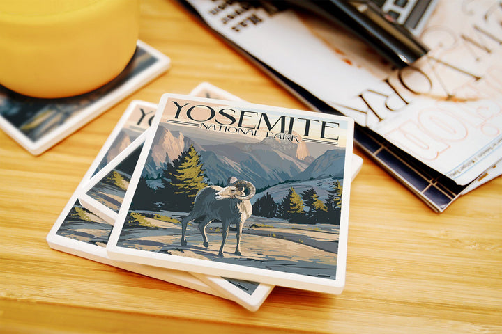 Yosemite National Park, California, Big Horn Sheep, Lantern Press Artwork, Coaster Set Coasters Nightingale Boutique 