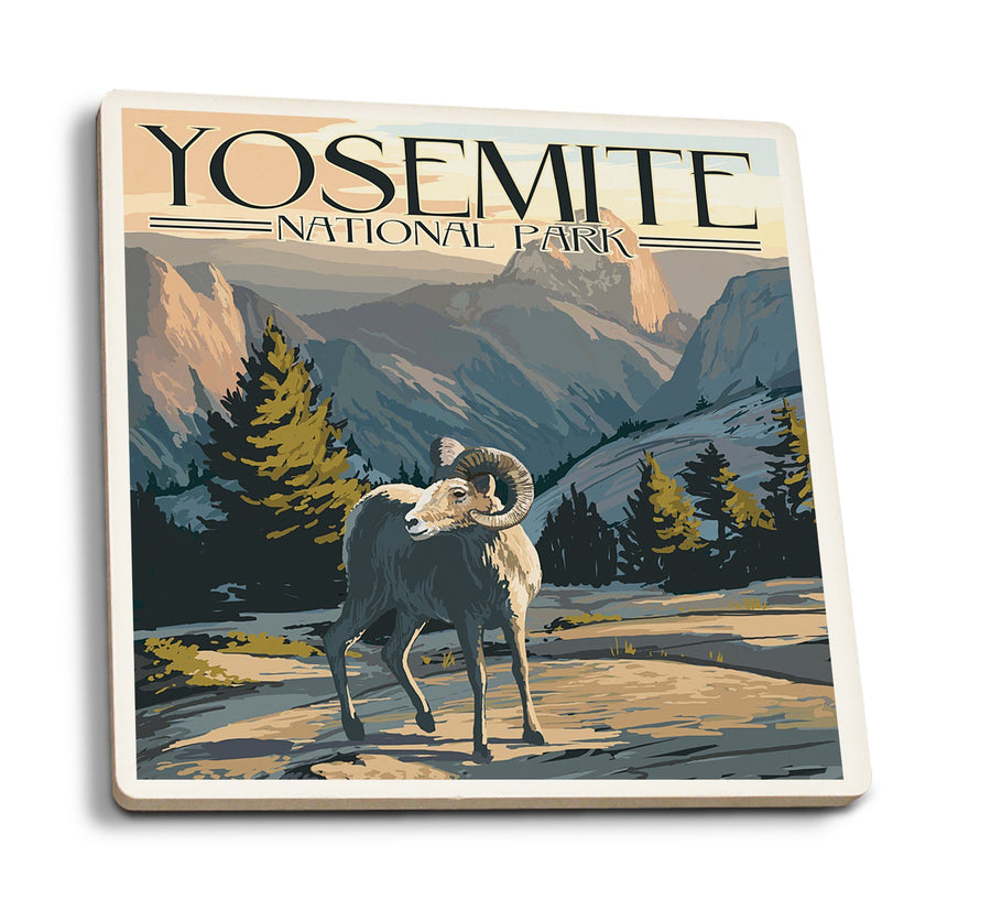 Yosemite National Park, California, Big Horn Sheep, Lantern Press Artwork, Coaster Set Coasters Nightingale Boutique 
