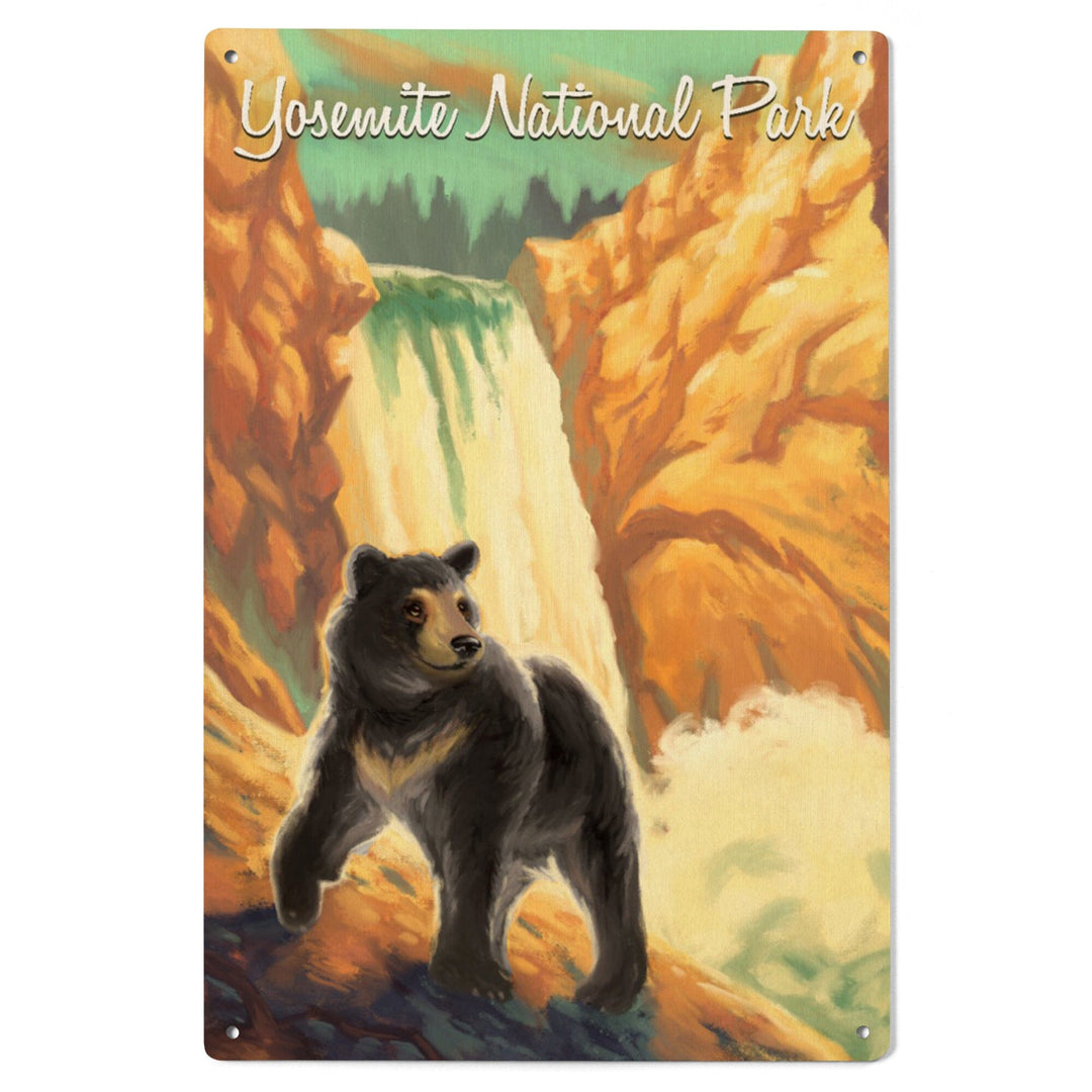 Yosemite National Park, California, Black Bear, Falls, Oil Painting, Lantern Press Artwork, Wood Signs and Postcards Wood Lantern Press 