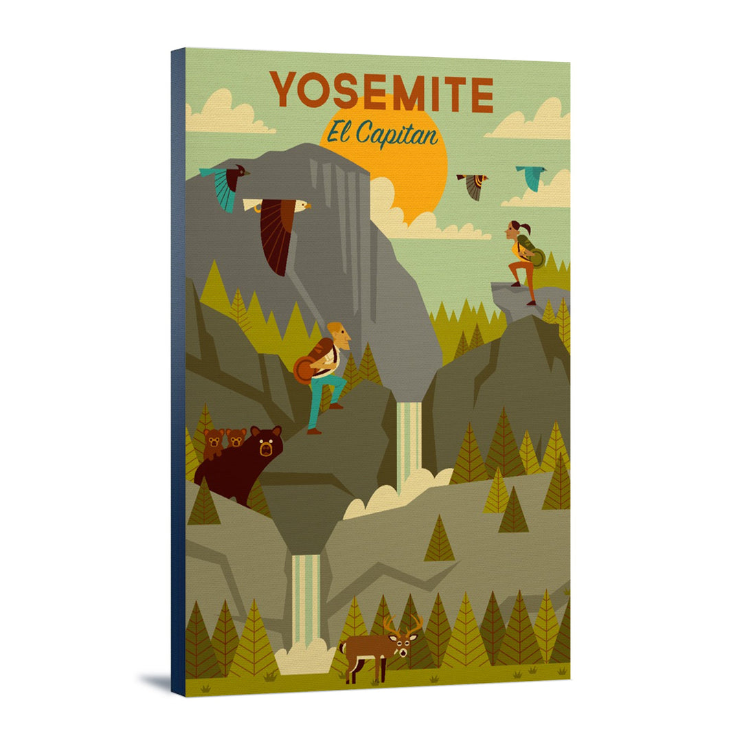 Yosemite National Park, California, El Capitan, Geometric National Park Series, Lantern Press Artwork, Stretched Canvas Canvas Lantern Press 12x18 Stretched Canvas 