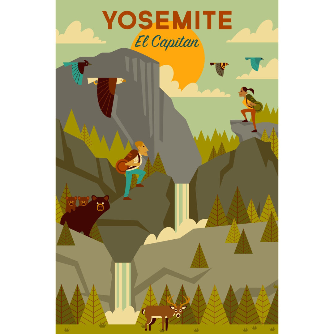 Yosemite National Park, California, El Capitan, Geometric National Park Series, Lantern Press Artwork, Stretched Canvas Canvas Lantern Press 