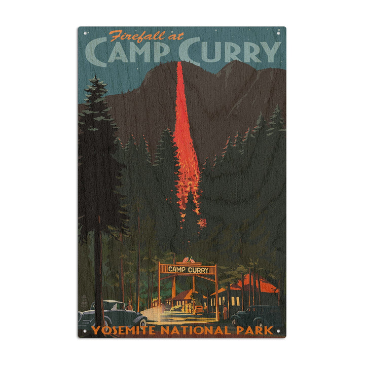 Yosemite National Park, California, Firefall and Camp Curry, Lantern Press Artwork, Wood Signs and Postcards Wood Lantern Press 10 x 15 Wood Sign 