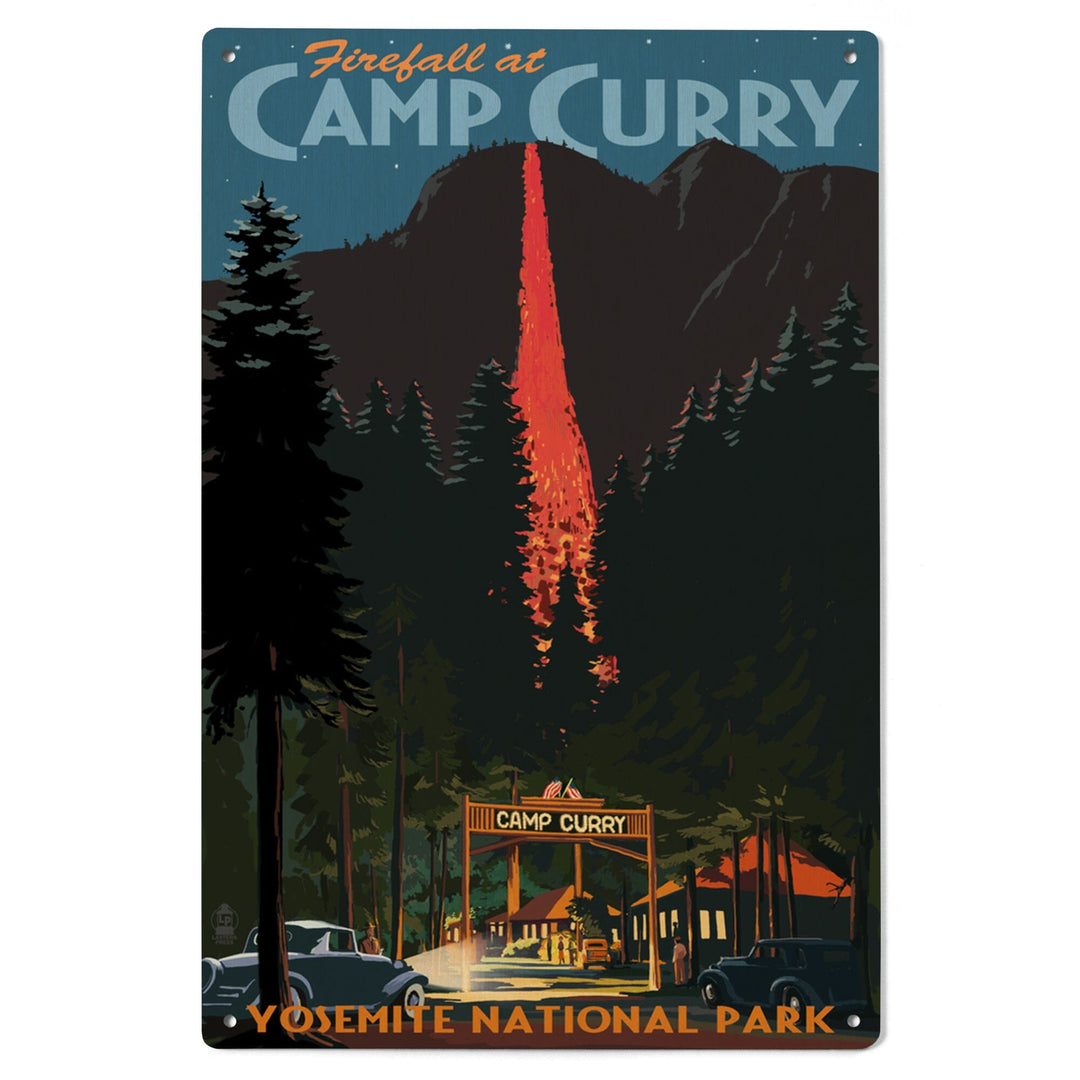 Yosemite National Park, California, Firefall and Camp Curry, Lantern Press Artwork, Wood Signs and Postcards Wood Lantern Press 