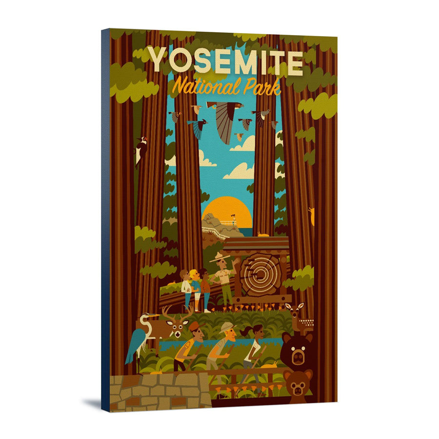 Yosemite National Park, California, Forest, Geometric, Lantern Press Artwork, Stretched Canvas Canvas Lantern Press 