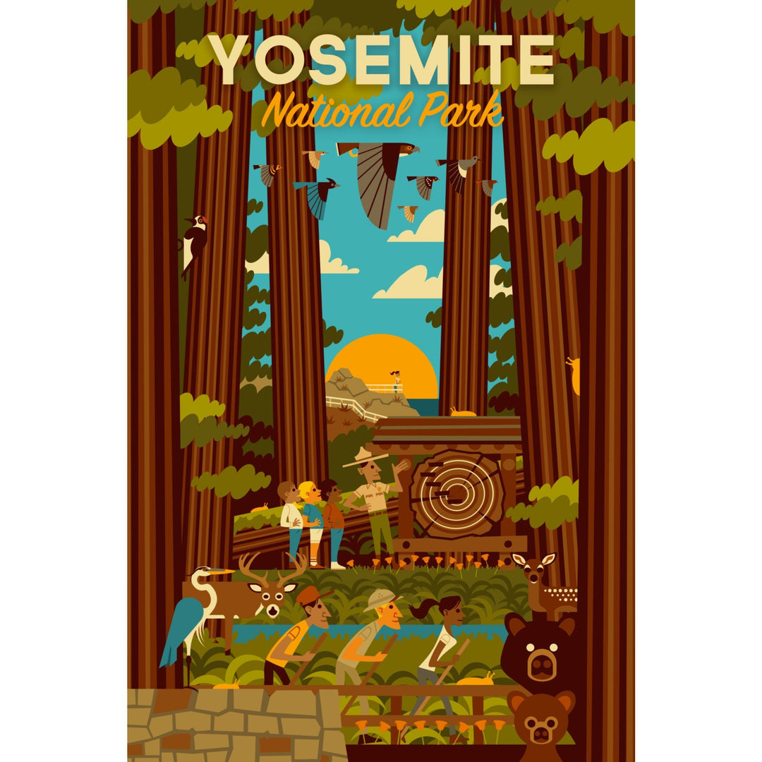 Yosemite National Park, California, Forest, Geometric, Lantern Press Artwork, Stretched Canvas Canvas Lantern Press 