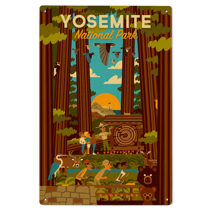 Yosemite National Park, California, Forest, Geometric, Lantern Press Artwork, Wood Signs and Postcards Wood Lantern Press 